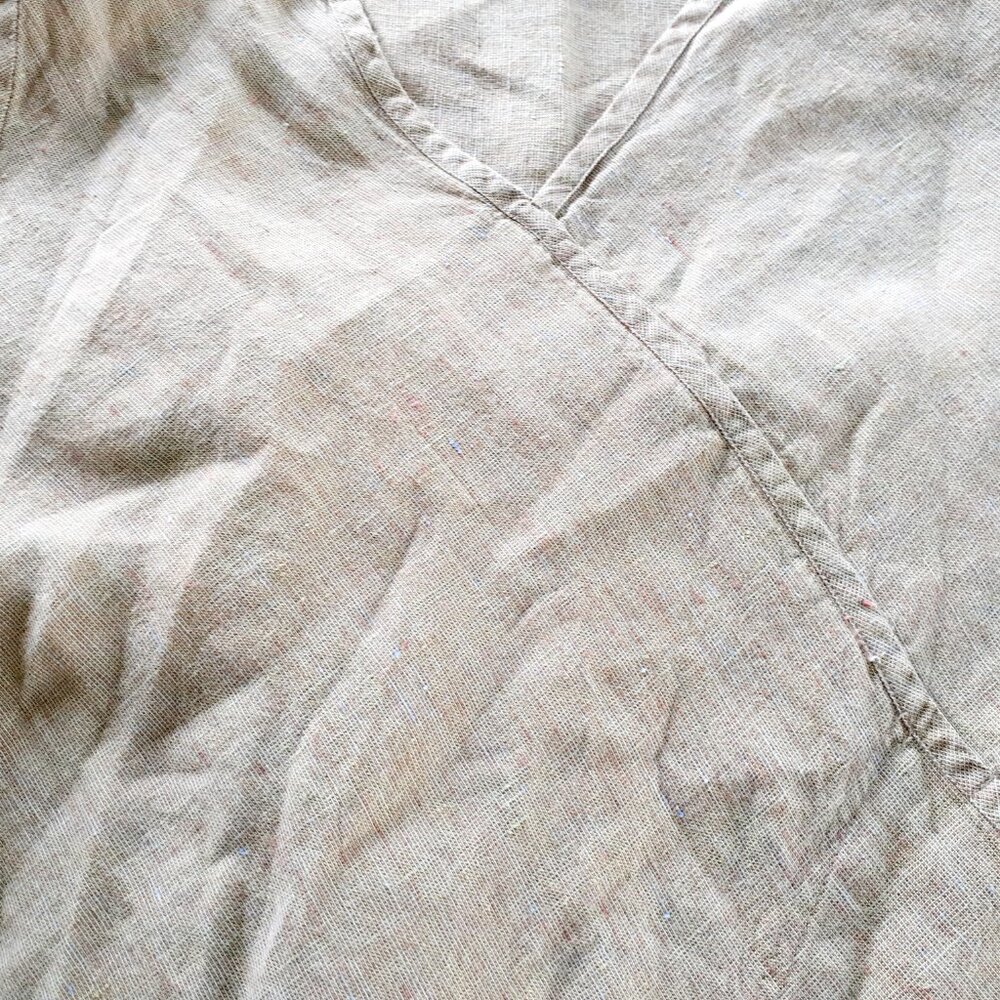 FLAX Womens Linen Shirt Green Tan Lagenlook Small - Picture 3 of 13